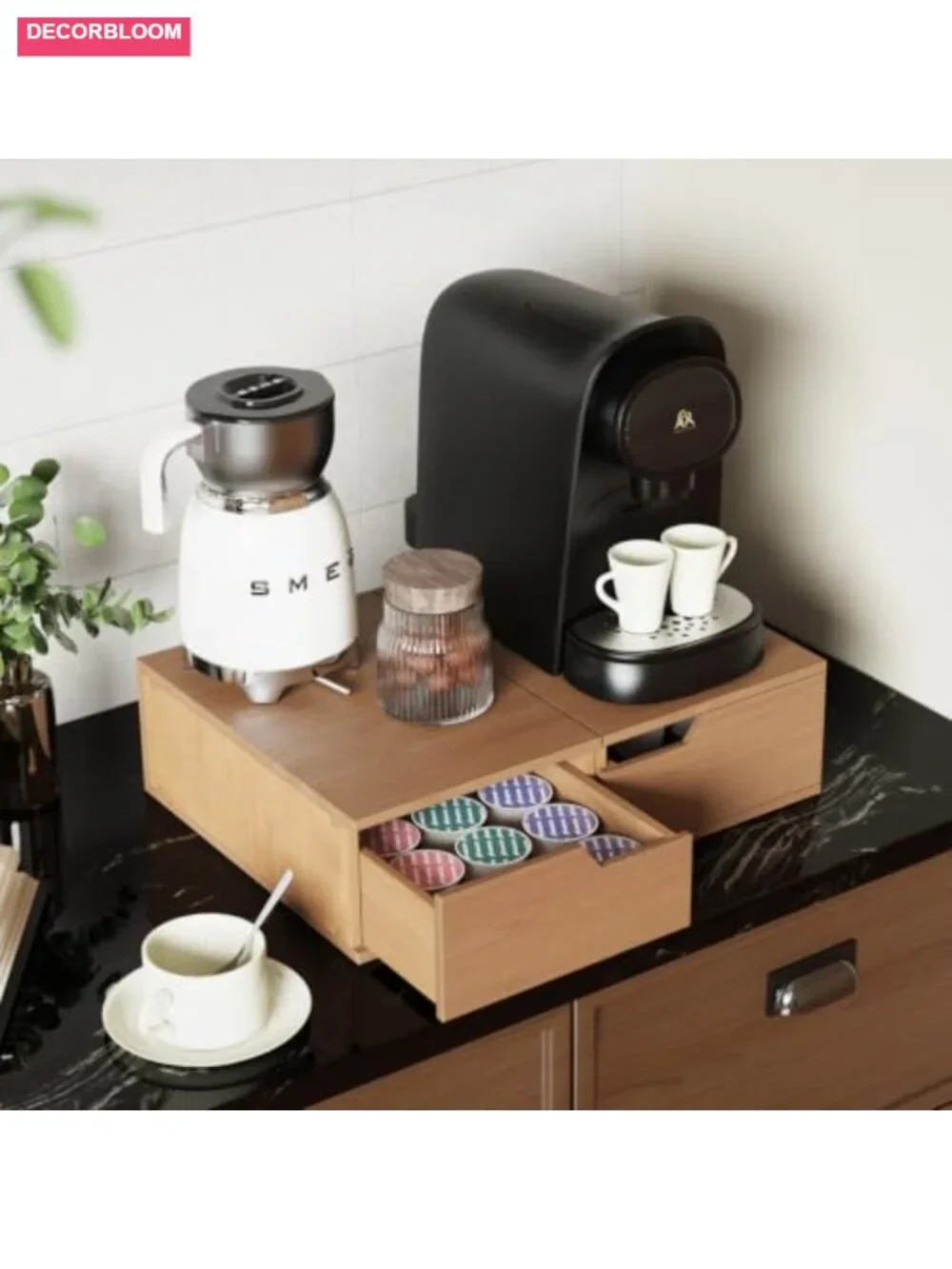 Bamboo Coffee Pod Organizer Drawer, Stackable K-Cup Holder, 30 Capacity Storage
